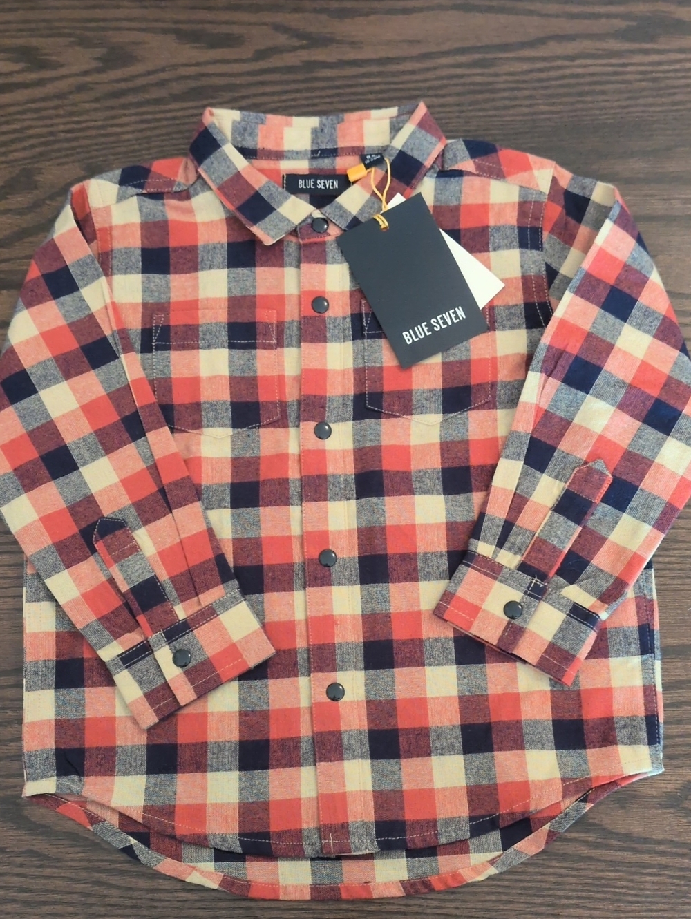 Blue Seven Red & Navy Plaid Button-Up Shirt. Size 18-24mth. Brand New
